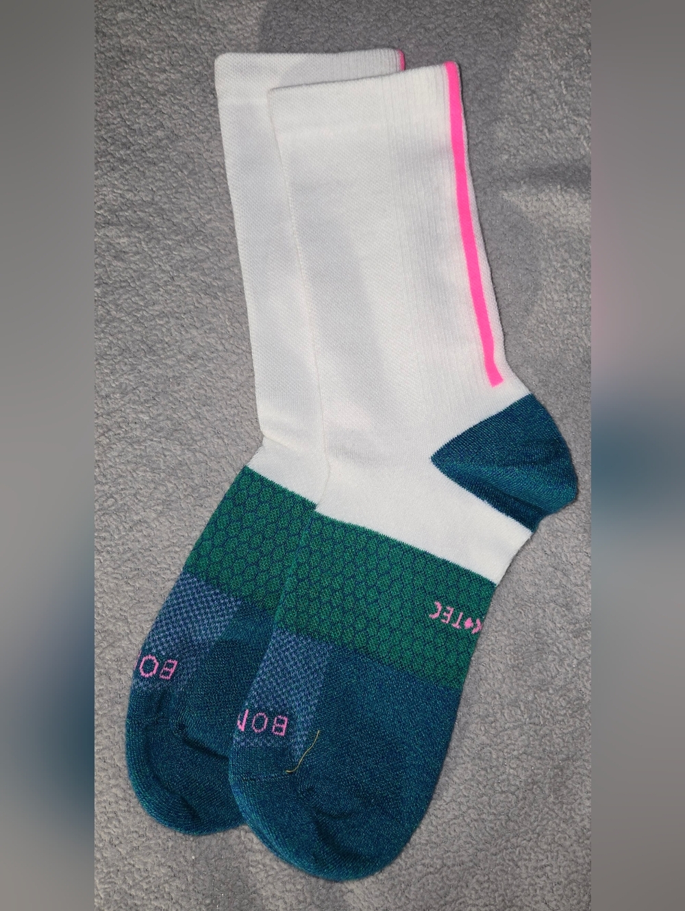 Mens Bombas White Crew Socks with Teal & Green Accents - XL - Picture 2 of 3